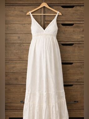 Seraphine White Maternity Maxi US 10 Cotton Smocked Empire Waist Boho Summer